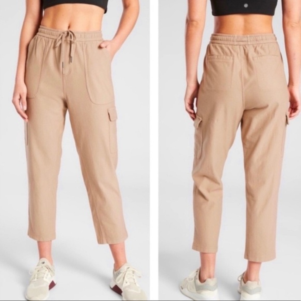 SOLD Athleta Silt Taupe Tan Farallon Cargo Crop Casual Sweatpants - Picture 1 of 8